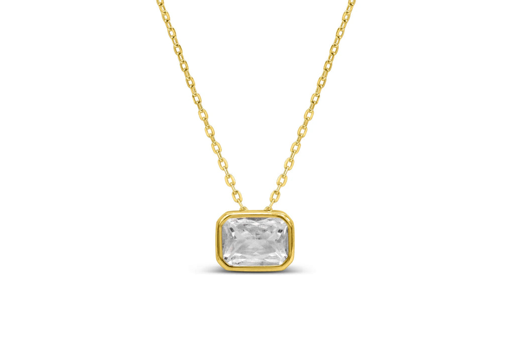 Bezel Baguette Diamond CZ Gold Necklace