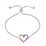 Rainbow CZ Heart Bolo Bracelet