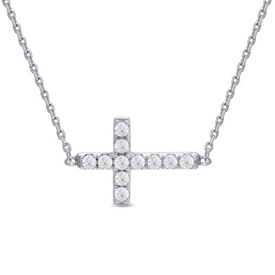 Sideways Cross CZ Necklace