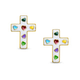 Cross Stud Earrings - White