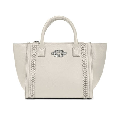 White Flemming Herringbone Tote Bag with