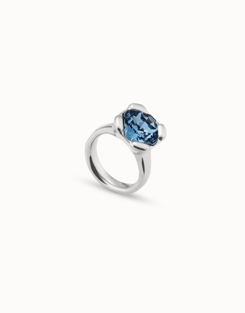 Sterling Silver-Plated Ring With Blue Crystal