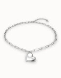 Plated Short Necklace With Medium Sized Link Chain And Medium Sized Heart