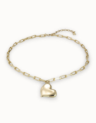 18K Gold-Plated Short Necklace With Medium Sized Link Chain And Medium Sized Heart