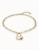 18K Gold-Plated Short Necklace With Medium Sized Link Chain And Medium Sized Heart