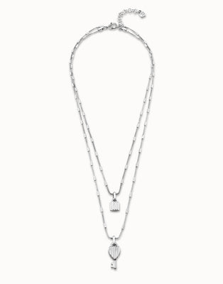 Silver Pendant With 2 Chains And Key And Padlock Charms