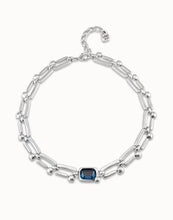 Load image into Gallery viewer, Plated Short Necklace With Rectangular Nail Shaped Links And Blue Crystal