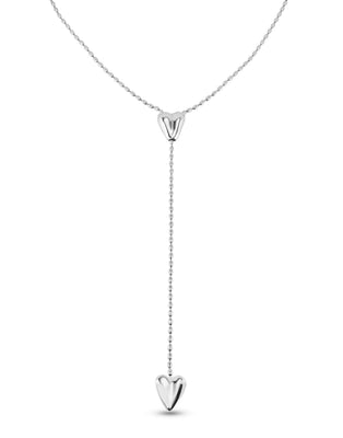 Silver-Plated Chain With Two Hearts, One Adjustable In The Center.