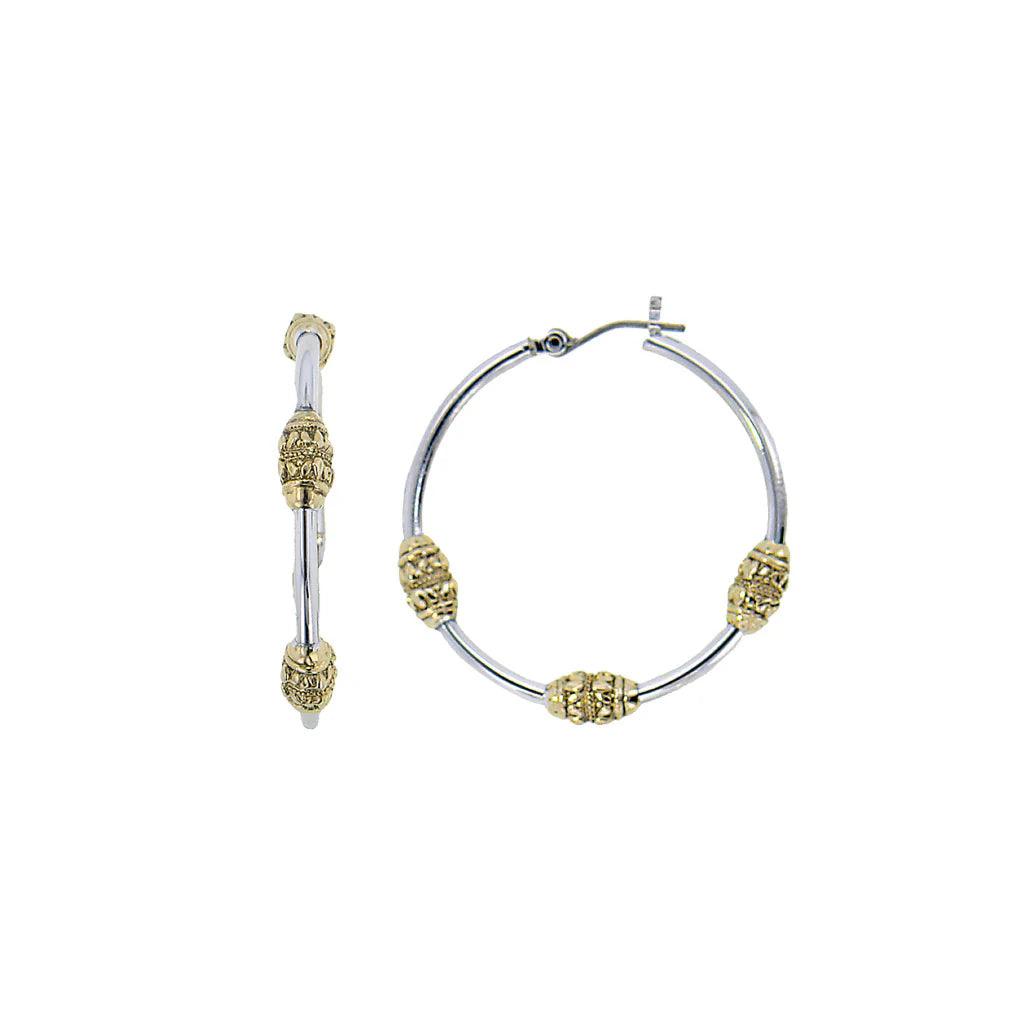 Two-Tone Tri-Bead Hoop Earrings