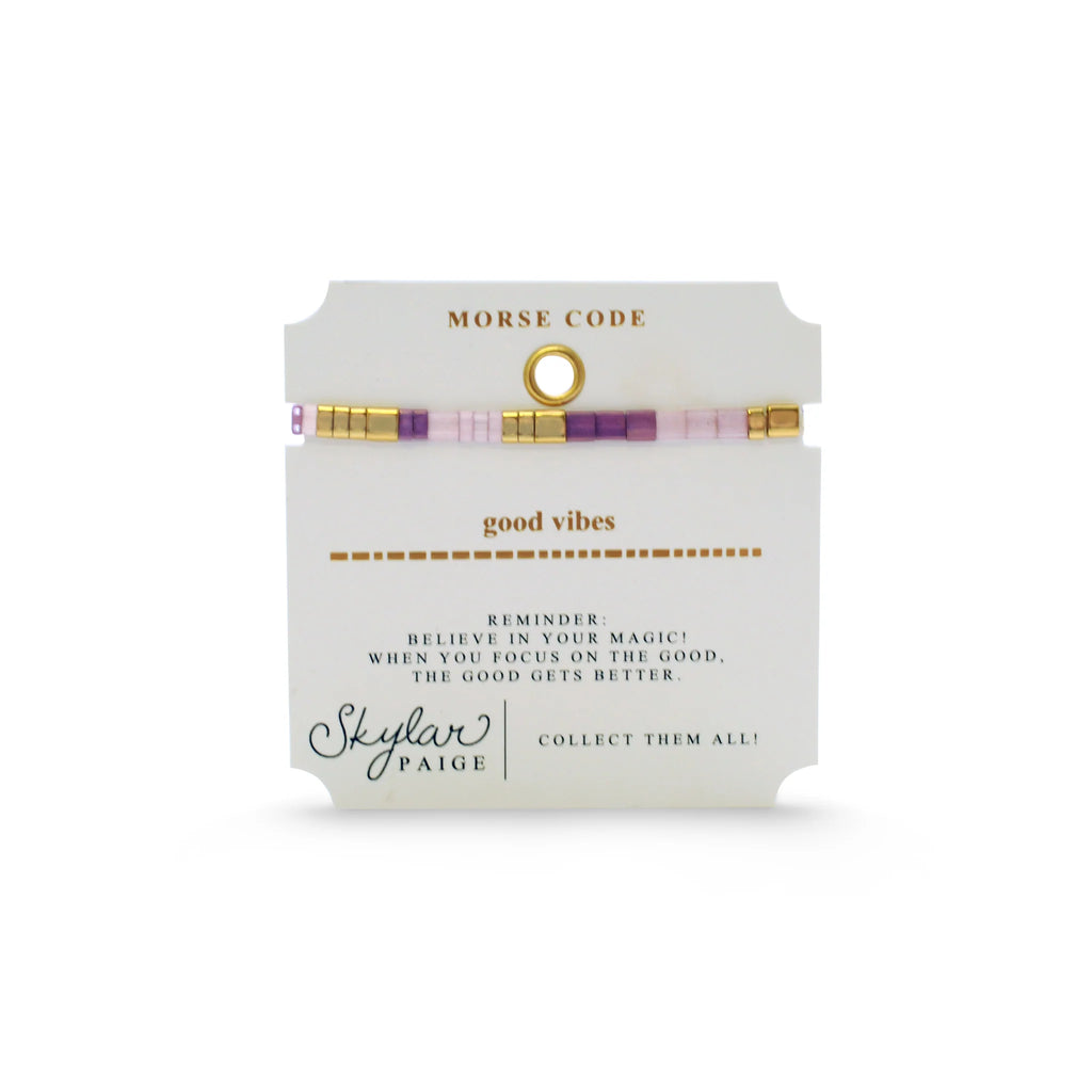 GOOD VIBES - Morse Code Tila Beaded Bracelet - Lighthearted Lavender