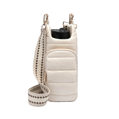 Ivory Glossy Hydrobag With Light Patterned Strap