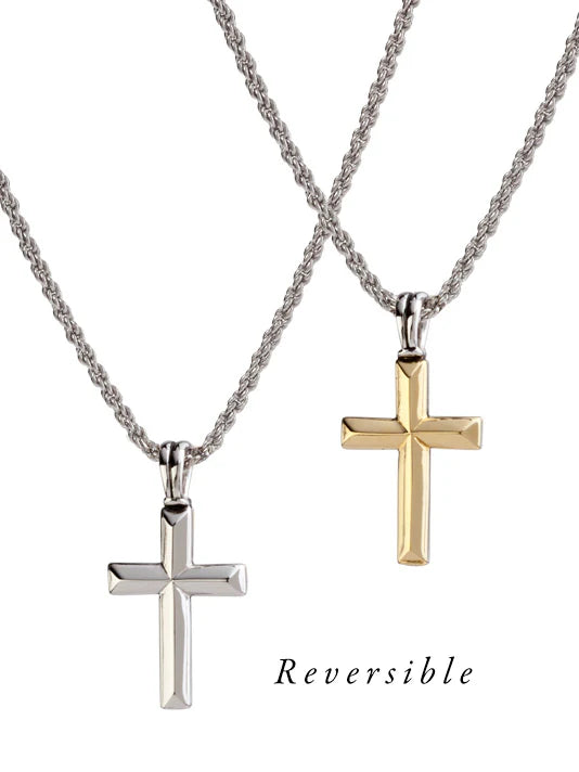 Reversible Gold and Rhodium Cross Necklace