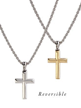 Load image into Gallery viewer, Reversible Gold and Rhodium Cross Necklace