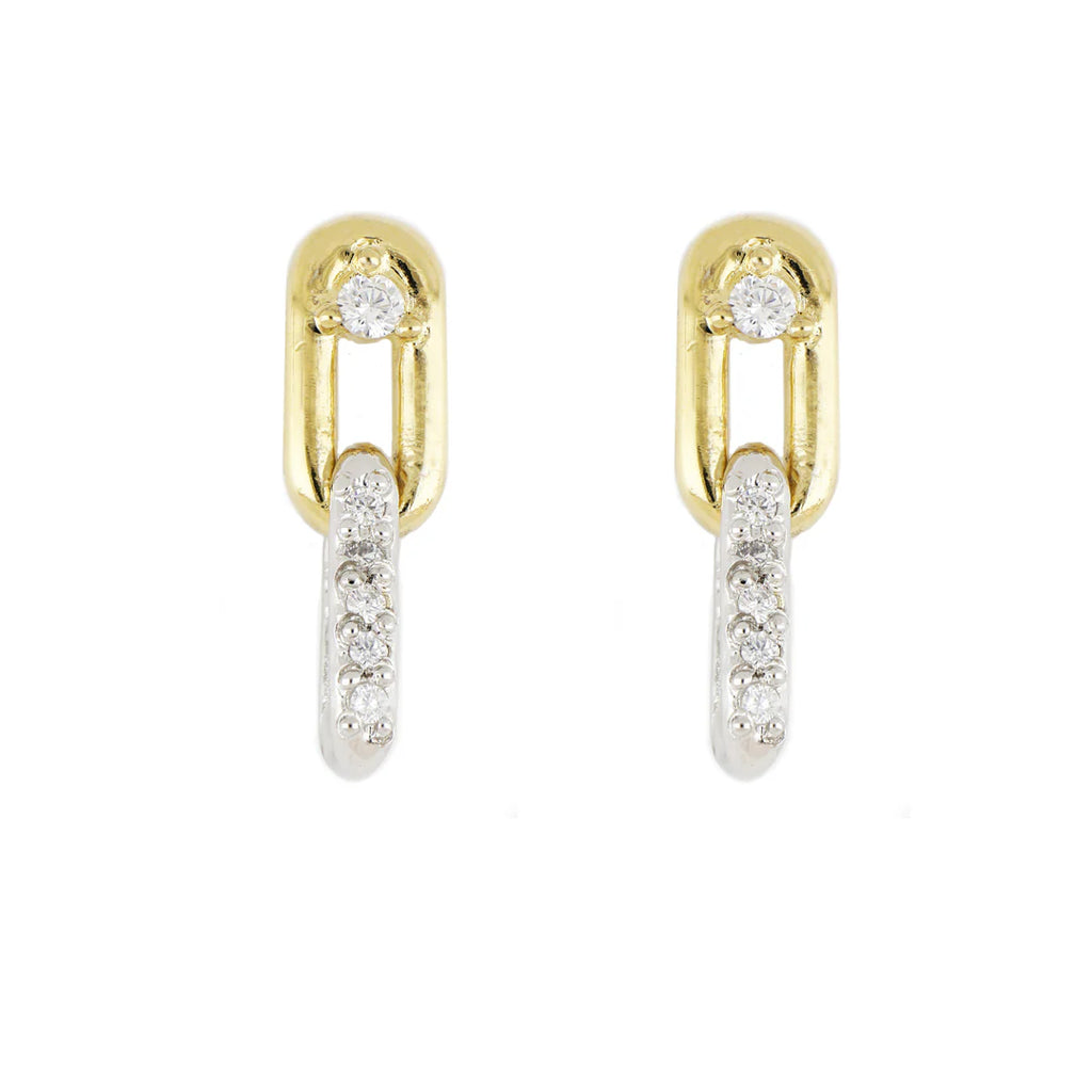 Small Two Link Pavé Earrings with Cubic Zirconia Top
