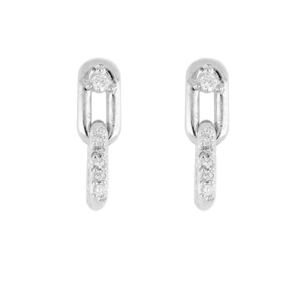 Small Two Link Pavé Earrings with Cubic Zirconia Top