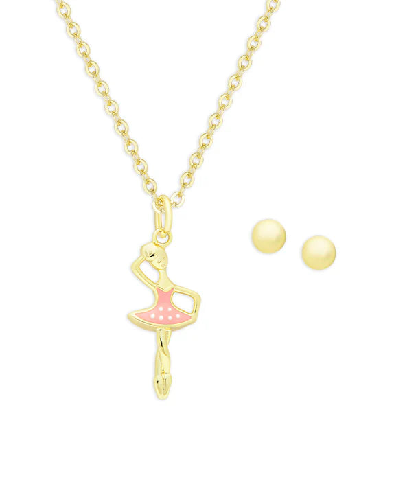 Ballerina Pendant & Ball Stud Earrings Set