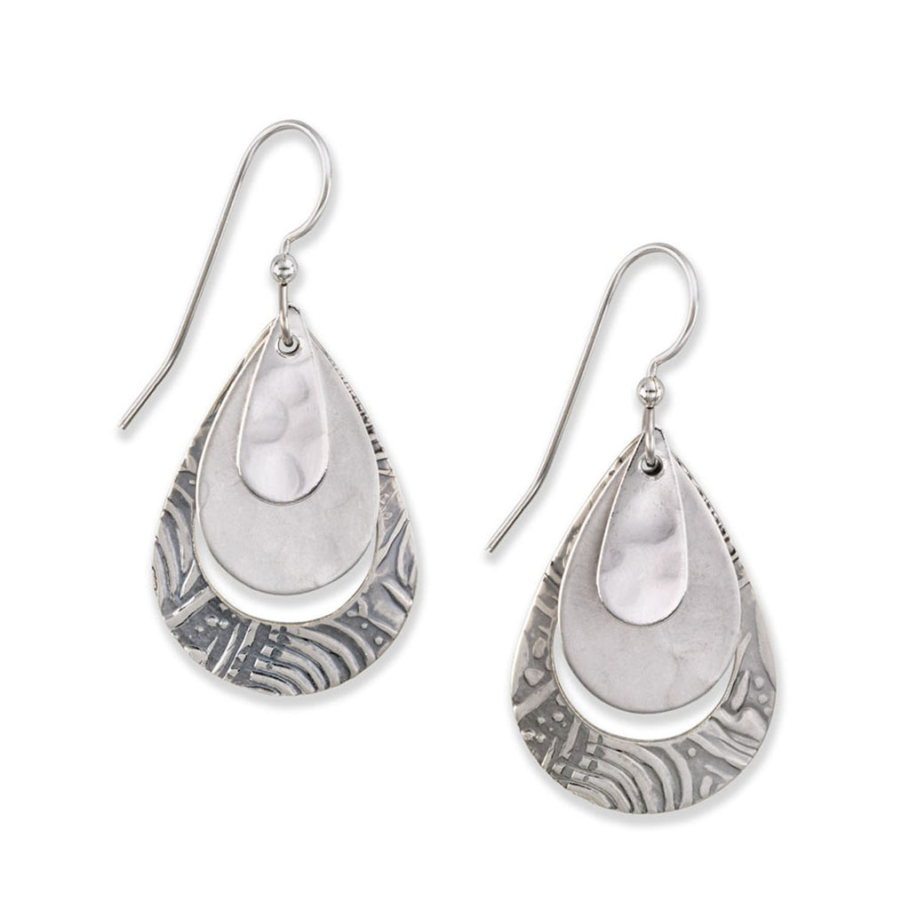 Silver Triple Layer Teardrop Earrings