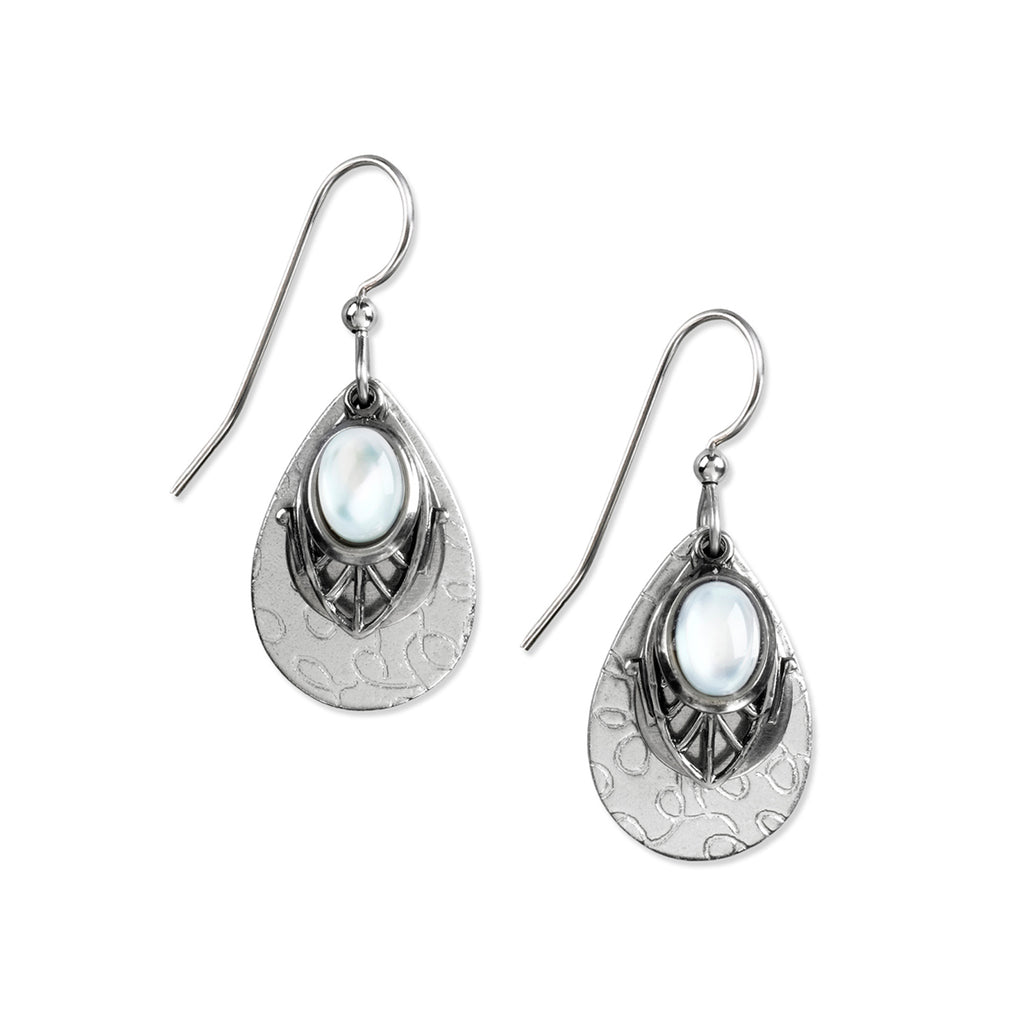 Silver White Stone Filigree On Teardrop Earrings