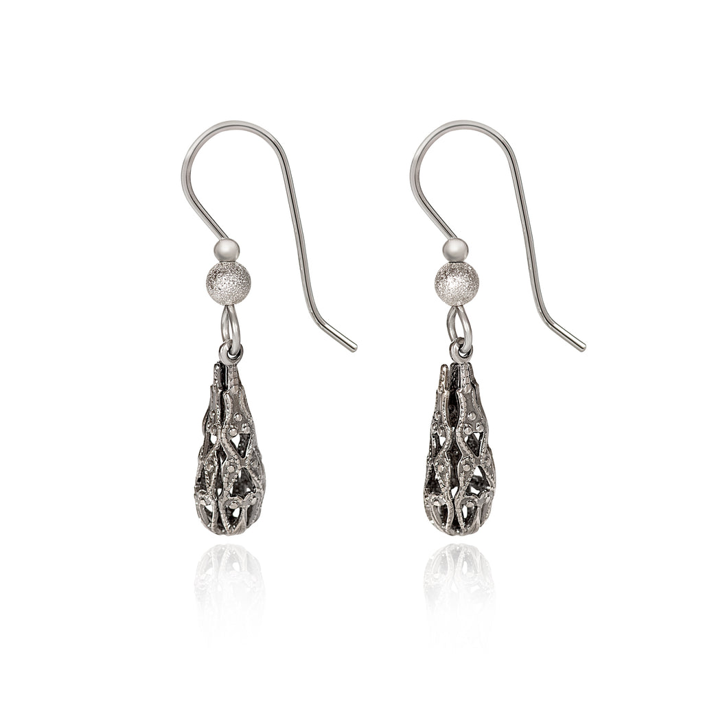 Silver Tone Filigree Drop Earrings