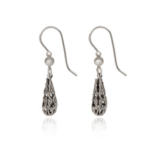 Load image into Gallery viewer, Silver Tone Filigree Drop Earrings