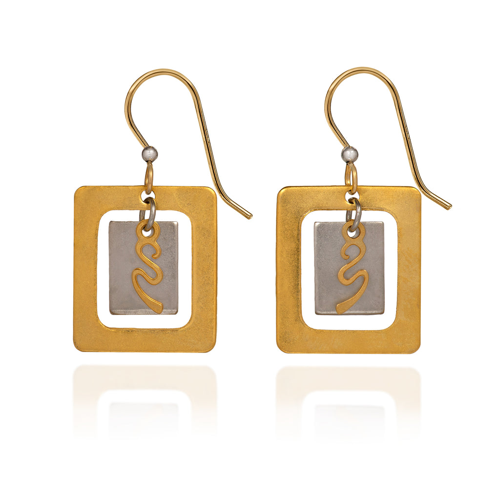 Two Tone Square Drop Earrings