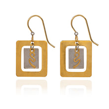 Load image into Gallery viewer, Two Tone Square Drop Earrings