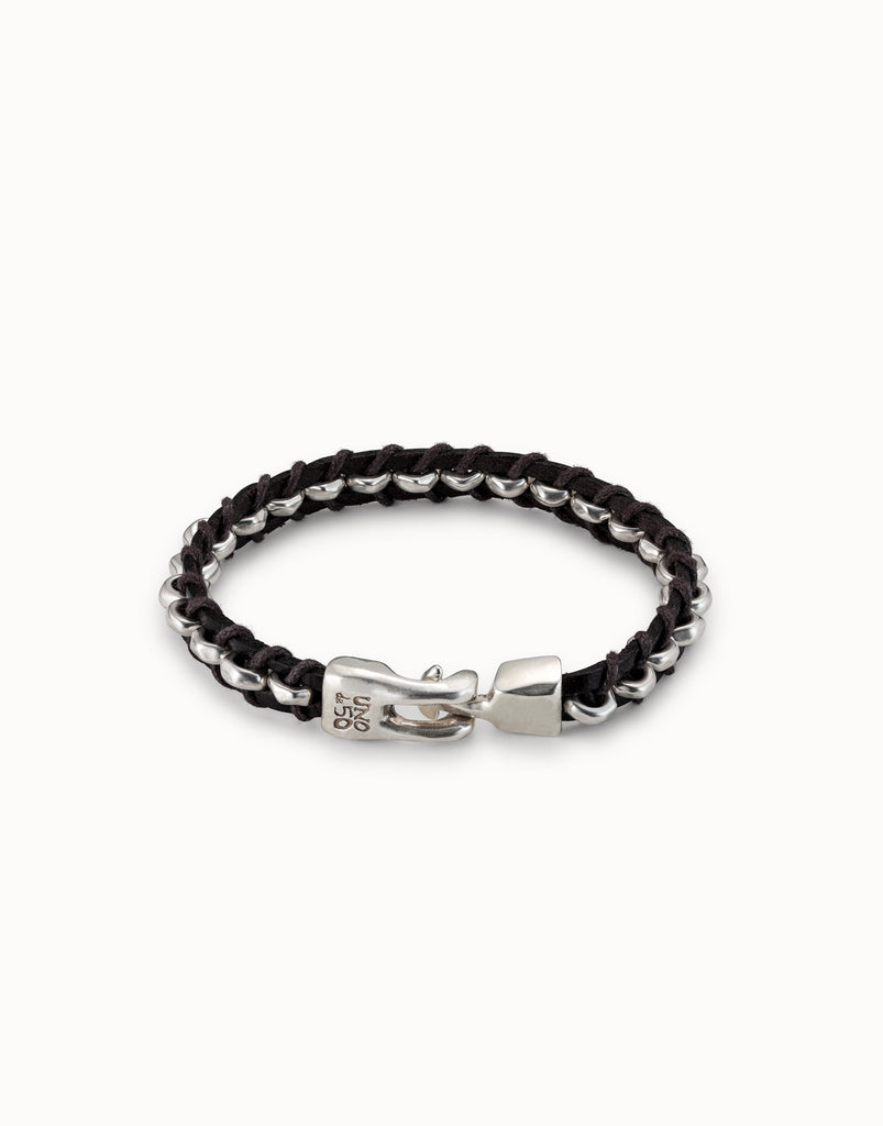 Leather And Sterling Silver-Plated Bracelet