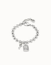 Load image into Gallery viewer, Plated Bracelet With Leather Straps, Padlock And Key Charms