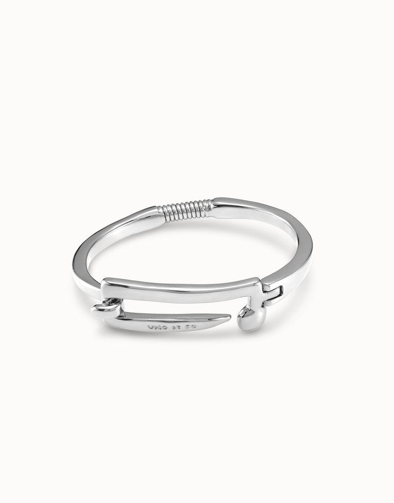 Plated Bracelet With Visible Spring And Nail Shaped Central Buckle