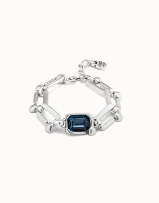 Sterling Silver-Plated Bracelet With Nail Shaped Links And Central Crystal