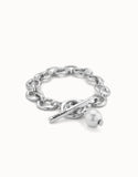 Sterling Silver-Plated Bracelet With Links And Pearl Charm