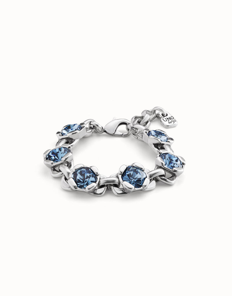 Plated Bracelet With 7 Hexagonal Crystals, Carabiner Clasp And Extension