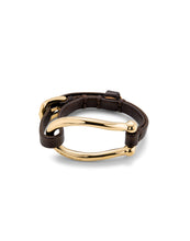 Load image into Gallery viewer, 18K Gold-Plated Leather Bracelet With Large Central Link