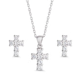 CZ Cross Pendant and Stud Earrings Set