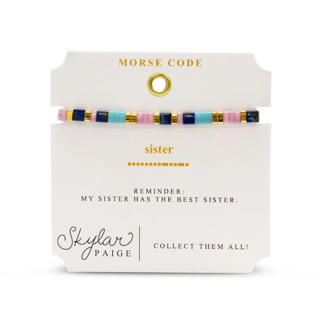 SISTER - Morse Code Tila Beaded Bracelet - Tried and True Turk Lav and Blue