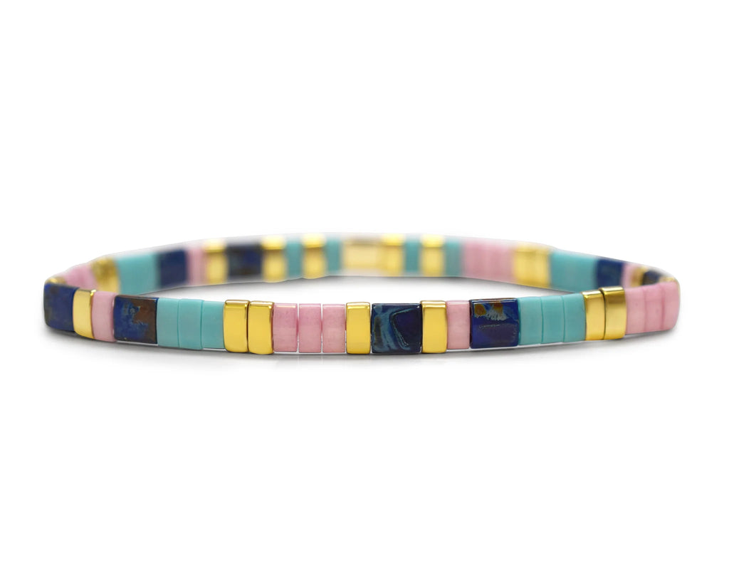 SISTER - Morse Code Tila Beaded Bracelet - Tried and True Turk Lav and Blue