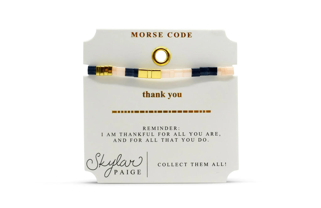 THANK YOU - Morse Code Tila Beaded Bracelet - Preppy Peach