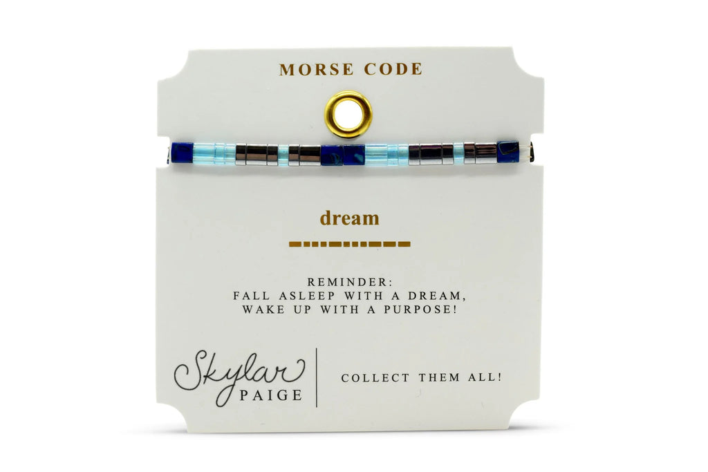 DREAM - Morse Code Tila Beaded Bracelet - Bonne Nuit Blue