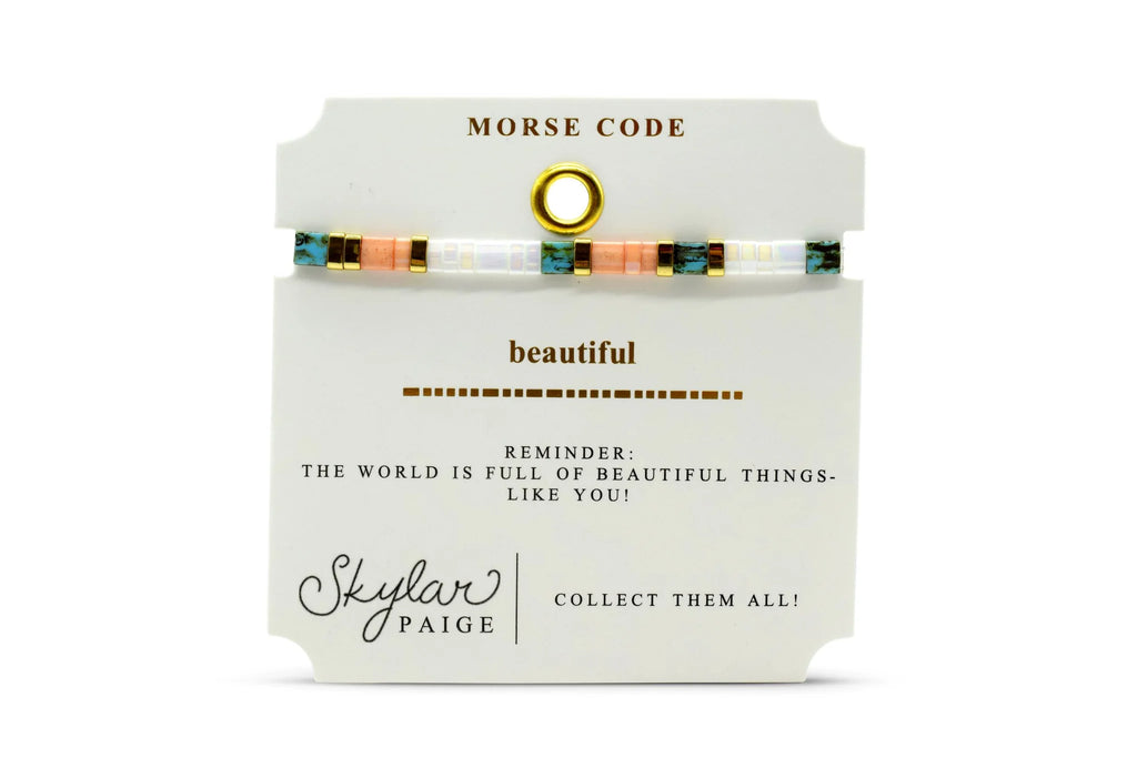 BEAUTIFUL - Morse Code Tila Beaded Bracelet - Prizeworthy Peach