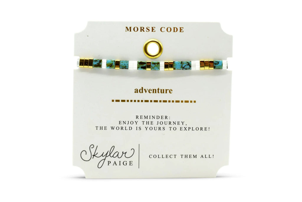 ADVENTURE - Morse Code Tila Beaded Bracelet - Take Care Turq