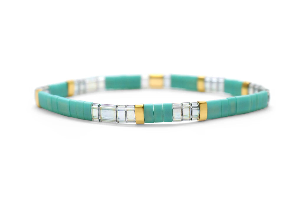 BLESSED - Morse Code Tila Beaded Bracelet - Treasured Teal