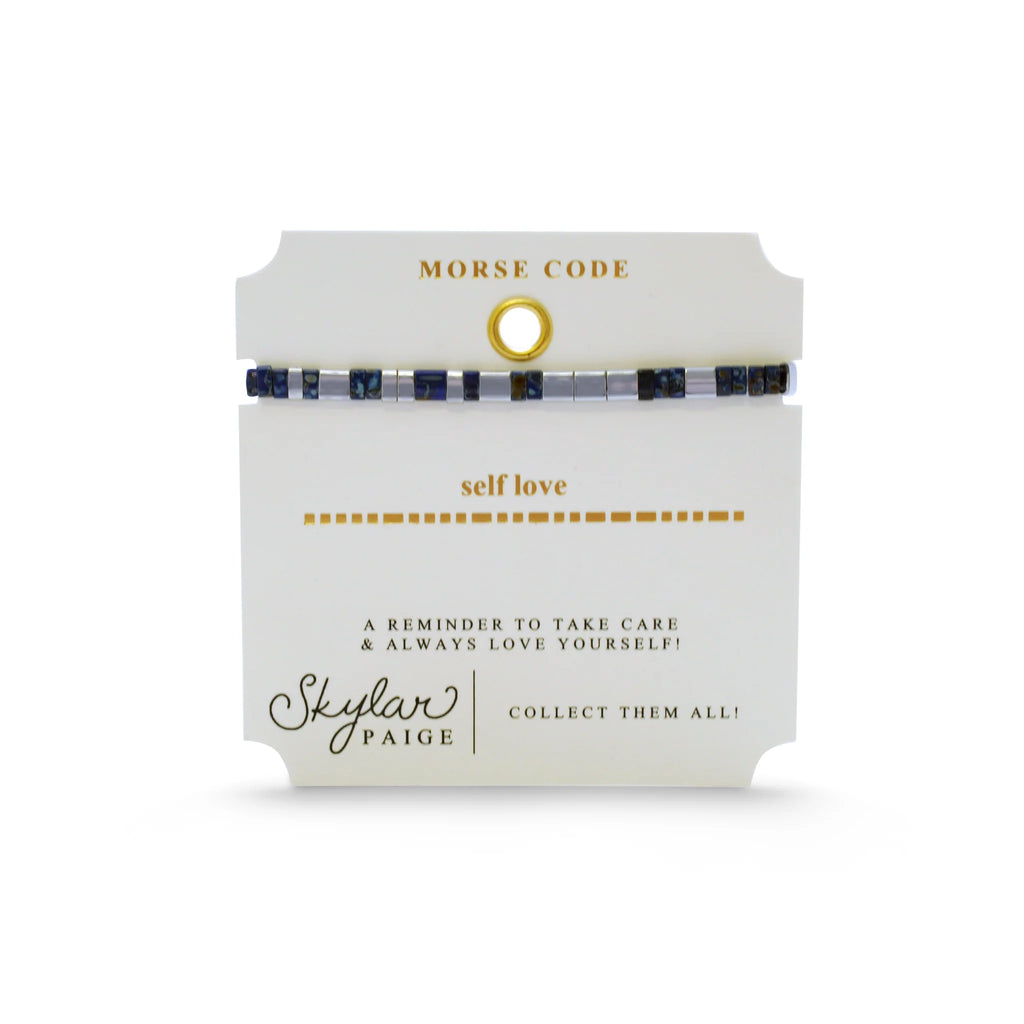 SELF LOVE - Morse Code Tila Beaded Bracelet - Luxe Lapis