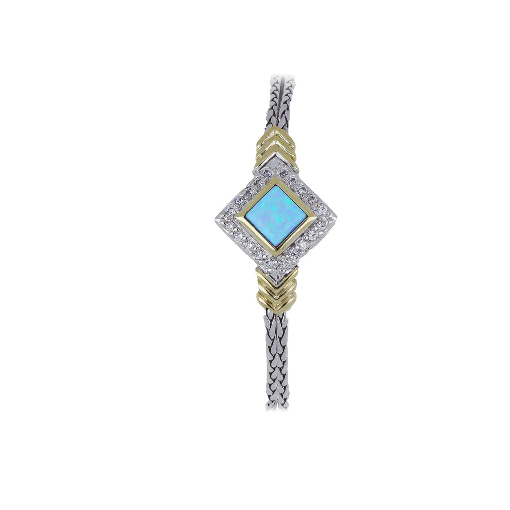 Blue Opal Diamond-Shaped Double Strand Two-Tone Bracelet