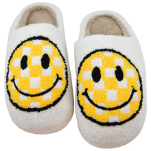 Load image into Gallery viewer, Yellow Checkered Happy Face Slippers