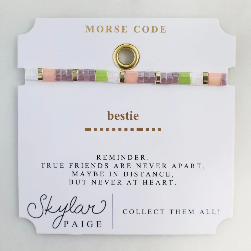 BESTIE - Morse Code Tila Beaded Bracelet - Grape And Green Groove