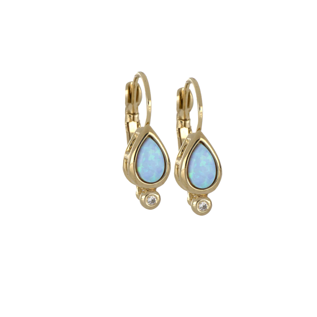 Blue Pear Opal French Wire Earrings