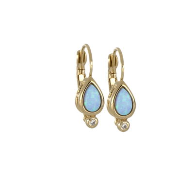Blue Pear Opal French Wire Earrings