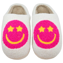 Load image into Gallery viewer, Hot Pink Star Eyed Happy Face Slippers