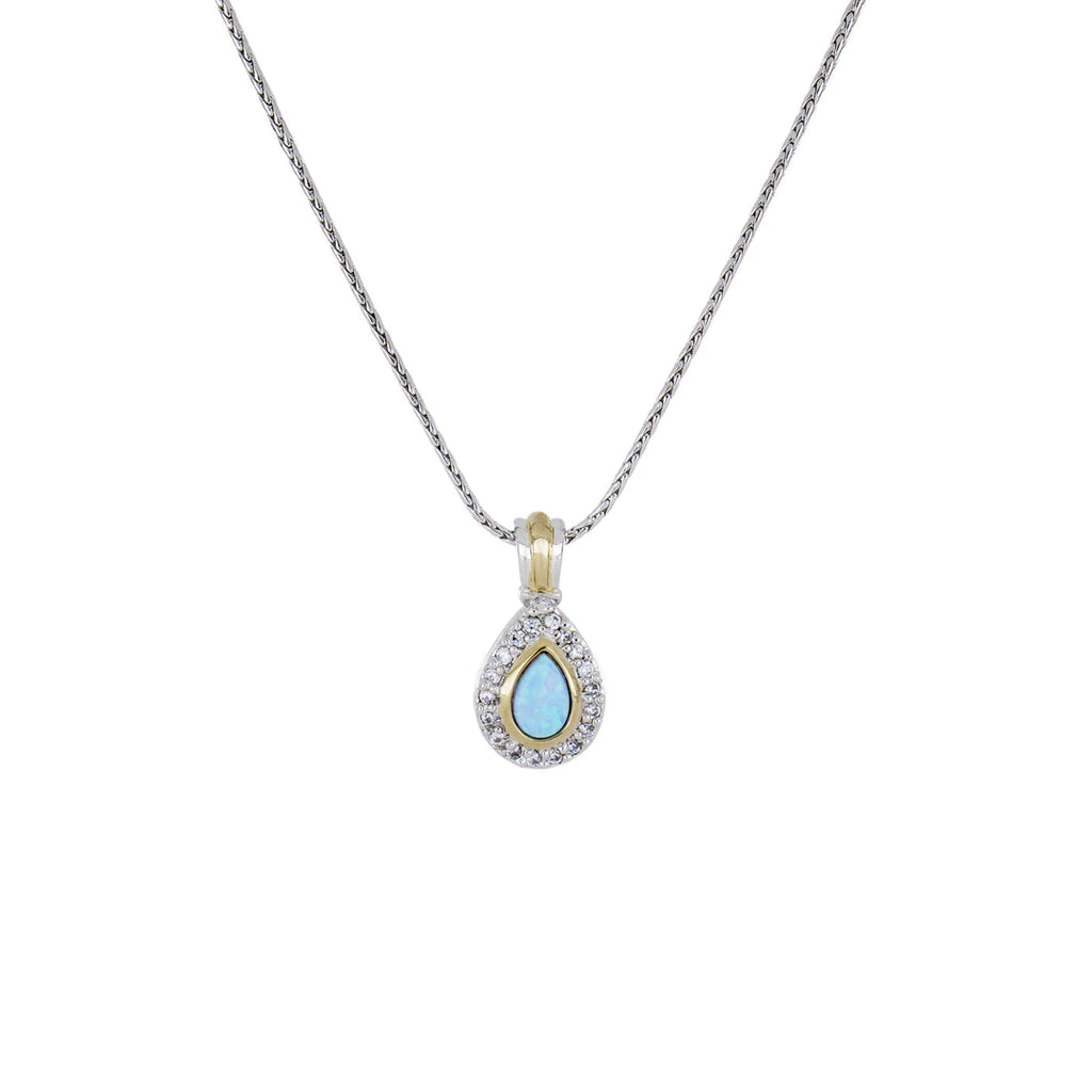 Adjustable Pear-Shaped Two-Tone Pendant Necklace - With Pavé