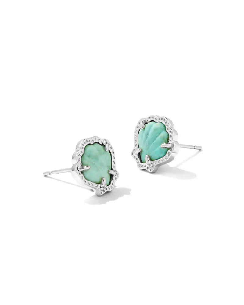 Brynne Silver Shell Stud Earrings In Sea Green Chrysocolla